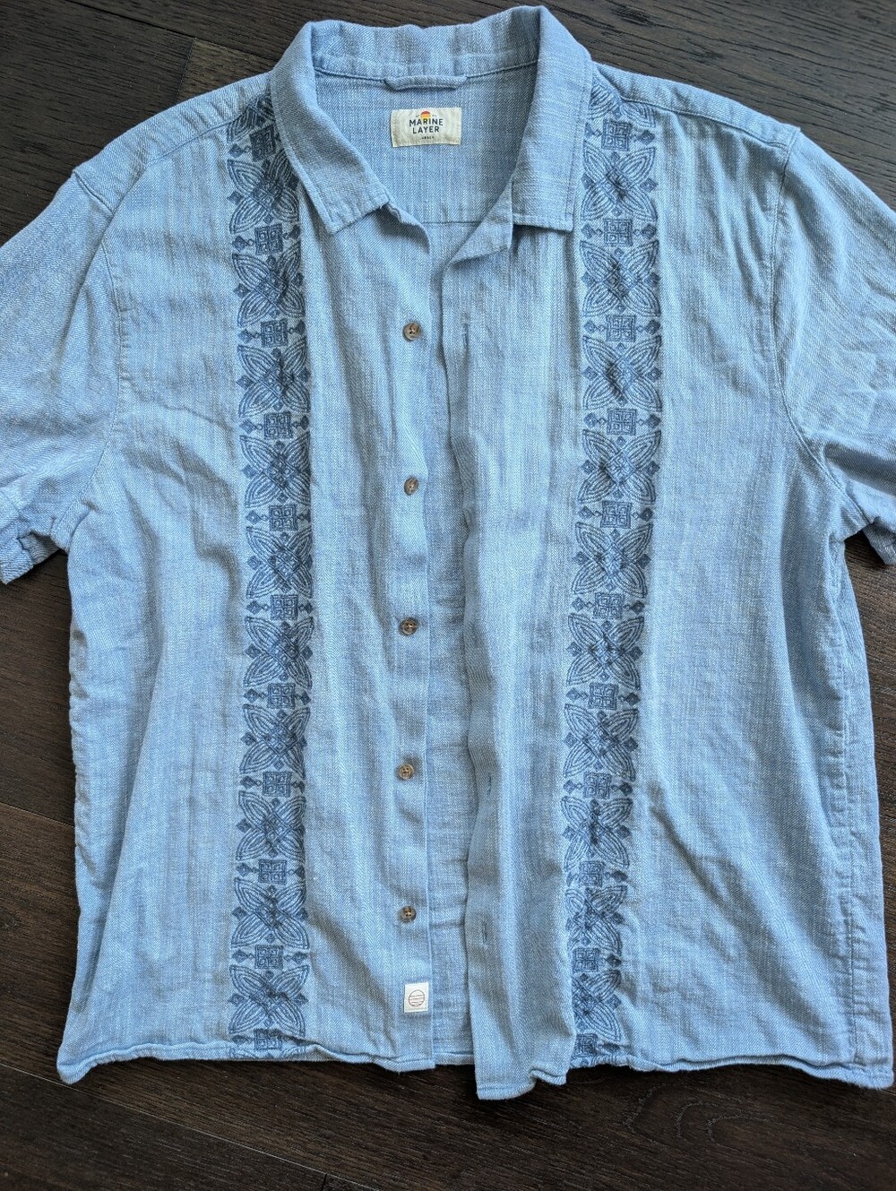 Marine Layer Light Blue Embroidered Casual Button-Down Shirt Men's Larger XL
